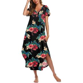 Ekouaer Long Nightgowns for Women Button Night Gowns Short Sleeve Sleepwear Full Length Sleep Shirts With Pockets S-2XL in Saudi Arabia