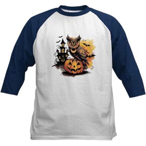 CafePress Halloween Owl Perched On Pumpkin Kids Baseball T Shirt Kids Cotton Baseball Jersey, 3/4 Raglan Sleeve Shirt in Saudi Arabia