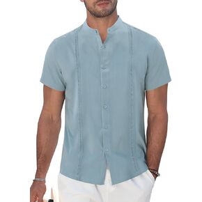 Mens Short Sleeve Cuban Guayabera Shirt Casual Button Down Summer Beach Vacation Shirts in Kuwait