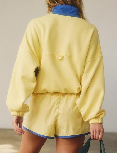 Women Quarter Button Sweatsuits 2025 Oversized Color Block Sweatshirts Sets Shorts Tracksuits Casual 2 Piece Outfits in Kuwait