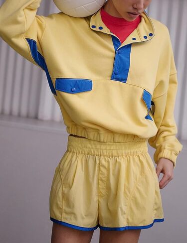 Women Quarter Button Sweatsuits 2025 Oversized Color Block Sweatshirts Sets Shorts Tracksuits Casual 2 Piece Outfits in Kuwait