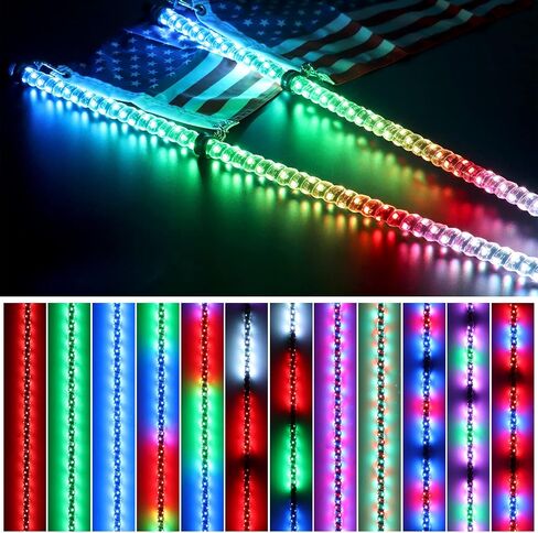 2 قطعة أضواء سوط LED بطول 3 أقدام مع قاعدة زنبركية، يمكن التحكم فيها عن طريق جهاز التحكم عن بعد والتطبيق في وقت واحد، مصابيح هوائي RZR LED للرقص لـ UTV، ATV، الطرق الوعرة، الشاحنات، الرمال، الكثبان الرملية، RZR، Can-am in Kuwait