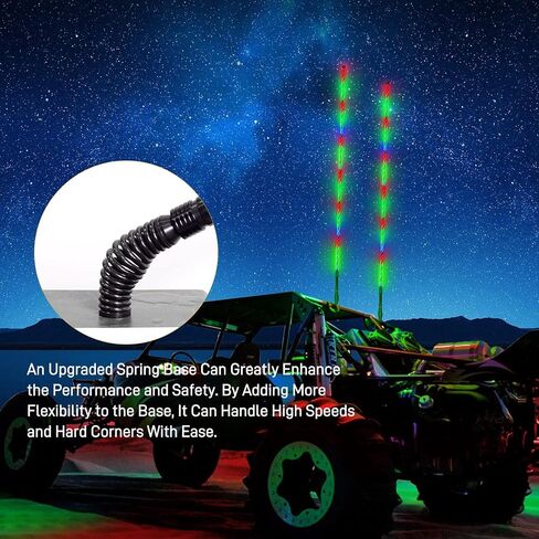 2 قطعة أضواء سوط LED بطول 3 أقدام مع قاعدة زنبركية، يمكن التحكم فيها عن طريق جهاز التحكم عن بعد والتطبيق في وقت واحد، مصابيح هوائي RZR LED للرقص لـ UTV، ATV، الطرق الوعرة، الشاحنات، الرمال، الكثبان الرملية، RZR، Can-am in Kuwait