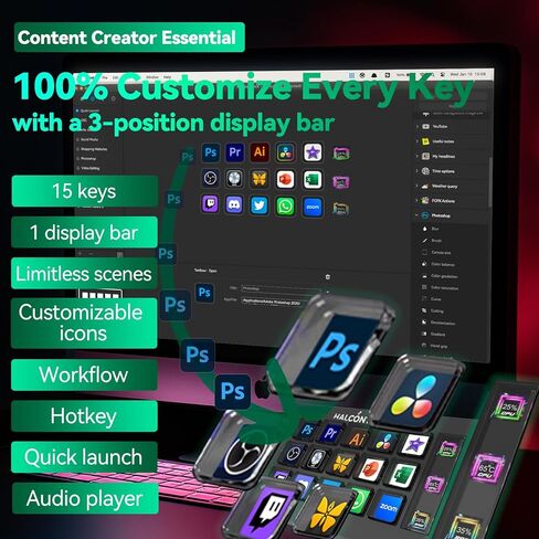 HALCONTORNO Stream Dock N3E - Steam Deck with 3 Knobs for PC Mac, Wired Live Streaming Controller for Content Creators Gamers, Programmable Macro Keyboard, Gaming Setup Accessories, OBS Studio YouTube in Kuwait