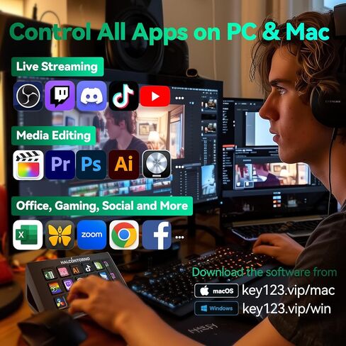 HALCONTORNO Stream Dock N3E - Steam Deck with 3 Knobs for PC Mac, Wired Live Streaming Controller for Content Creators Gamers, Programmable Macro Keyboard, Gaming Setup Accessories, OBS Studio YouTube in Kuwait