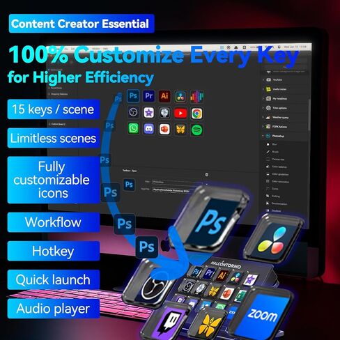 HALCONTORNO Stream Dock N3E - Steam Deck with 3 Knobs for PC Mac, Wired Live Streaming Controller for Content Creators Gamers, Programmable Macro Keyboard, Gaming Setup Accessories, OBS Studio YouTube in Kuwait