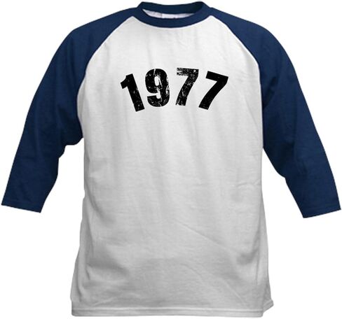 CafePress 1977 Year Vintage Baseball Jersey Kids Cotton Baseball Jersey, 3/4 Raglan Sleeve Shirt in Kuwait