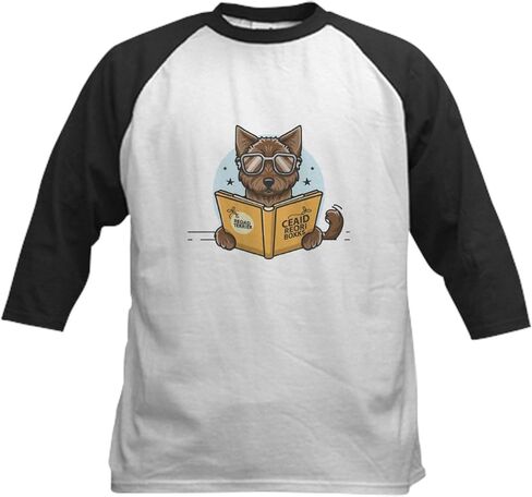 Cafepress Airedale terrier قراءة كتب البيسبول Jersey Kids Cotton Baseball Jersey ، 3/4 Raglan Sleeve Shirt in Saudi Arabia