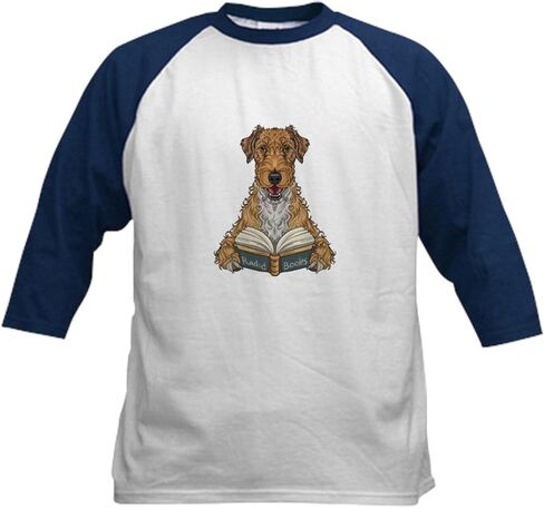 CafePress Airedale Terrier Read Books Baseball Jersey Kids Cotton Baseball Jersey, 3/4 Raglan Sleeve Shirt in Saudi Arabia