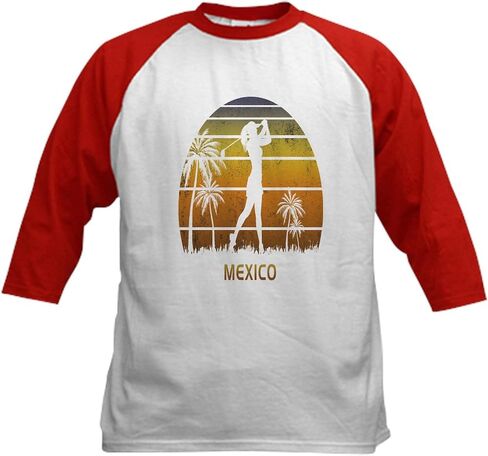 Cafepress Retro Mexico Golf Golf Golf Baseball Jersey Kids Cotton Baseball Jersey ، 3/4 Raglan Sleeve Shirt in Saudi Arabia