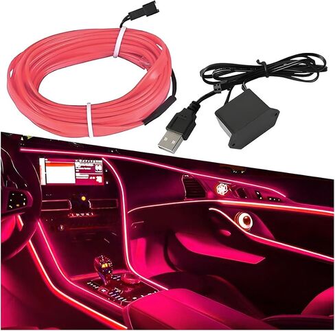 El Wire Car Interior Lead Strip Lights ، 5V 16ft Car Neon Light Strip مع حافة الخياطة ، الإضاءة المحيطة بالكهرباء USB مع حماية الصمامات ، إكسسوارات الديكور الداخلي التلقائي (الأزرق) in Saudi Arabia