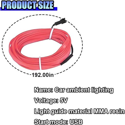 El Wire Car Interior Lead Strip Lights ، 5V 16ft Car Neon Light Strip مع حافة الخياطة ، الإضاءة المحيطة بالكهرباء USB مع حماية الصمامات ، إكسسوارات الديكور الداخلي التلقائي (الأزرق) in Saudi Arabia