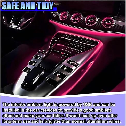 El Wire Car Interior Lead Strip Lights ، 5V 16ft Car Neon Light Strip مع حافة الخياطة ، الإضاءة المحيطة بالكهرباء USB مع حماية الصمامات ، إكسسوارات الديكور الداخلي التلقائي (الأزرق) in Saudi Arabia