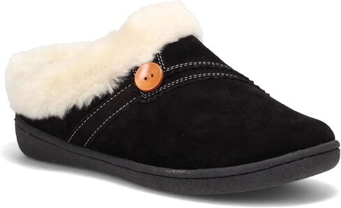 Clarks Womens Suede Leather Clog Slipper JMS0411B - Warm Plush Faux Fur Lining - Indoor Outdoor House Slippers For Women (7 M US, Black) in Saudi Arabia