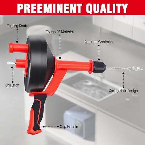 Upgrade Plumbing Snake Drain Auger,25 FT Automatic Retract Drain Snake with Dual Mode,Professinal Drain Clog Remover,Flexible Snake Drain Hair Remover Tool for Bathroom Shower Sink Kitchen in Saudi Arabia