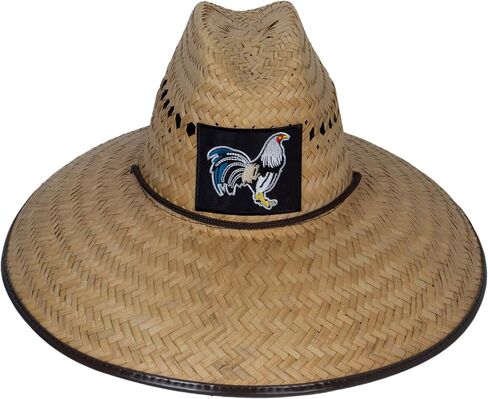 TOP HEADWEAR Ultra 5" Wide Brim Straw Sun Hat w/Rooster Patch Natural in Saudi Arabia