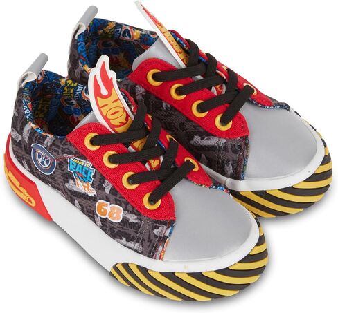 Hot Wheels Toddler Boy Sneakers - Cars, Trucks, Tracks and Engines - Checkered Flag Race Car Lace Up Kids Sneakers in Saudi Arabia