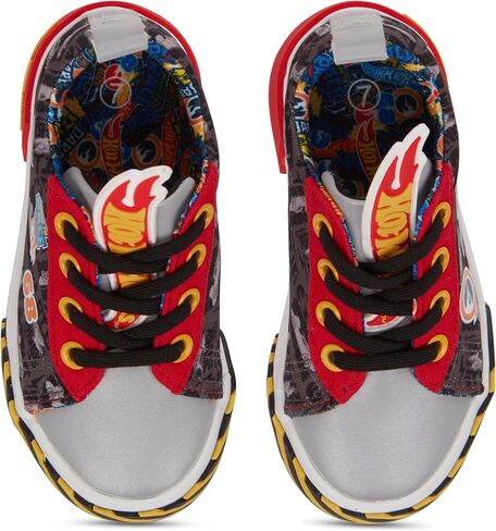 Hot Wheels Toddler Boy Sneakers - Cars, Trucks, Tracks and Engines - Checkered Flag Race Car Lace Up Kids Sneakers in Saudi Arabia