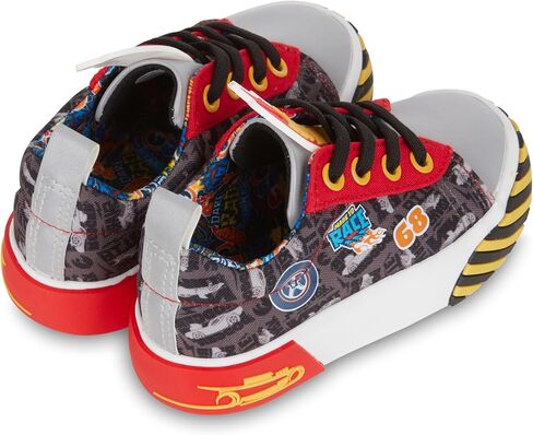 Hot Wheels Toddler Boy Sneakers - Cars, Trucks, Tracks and Engines - Checkered Flag Race Car Lace Up Kids Sneakers in Saudi Arabia