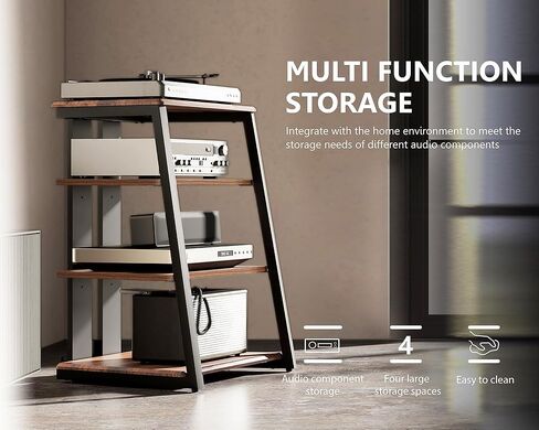 FITUEYES 4-Tier AV Media Stand Corner Shelf for Record Player HiFi, Walnut in Kuwait