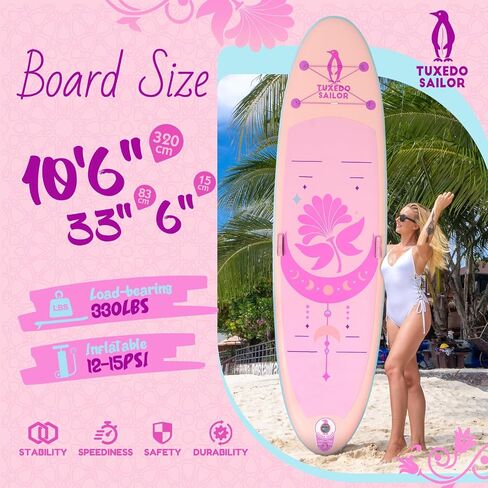 Tuxedo Sailor Inflatable Stand Up Paddle Board Inflatable SUP 10'6"×33"×6" Stand Up Paddle Board for All Skill Levels Included with Board, Paddle, Pump, Fins, Backpack in Kuwait