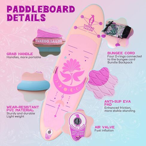 Tuxedo Sailor Inflatable Stand Up Paddle Board Inflatable SUP 10'6"×33"×6" Stand Up Paddle Board for All Skill Levels Included with Board, Paddle, Pump, Fins, Backpack in Kuwait