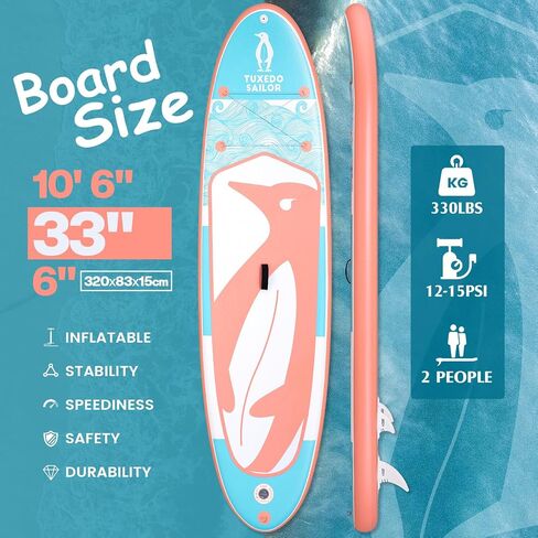 Tuxedo Sailor Inflatable Stand Up Paddle Board Inflatable SUP 10'6"×33"×6" Stand Up Paddle Board for All Skill Levels Included with Board, Paddle, Pump, Fins, Backpack in Kuwait