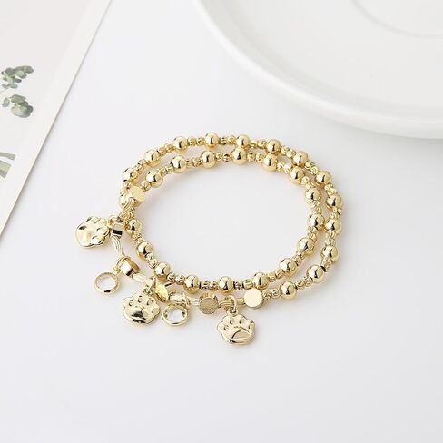 HZMAN Gold Bracelets for Women 14K Gold Beaded Bracelets Stackable Bracelets for Women Layer Charm Bracelet in Saudi Arabia