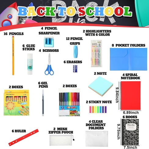 6 Set School Supply Kit 88 Pcs Back to School Supplies for Students School Essential Supplies Bundle Kit Include Pencil Notebook Ruler Glue Scissor Sticky Note Eraser Pencil Sharpener in Saudi Arabia