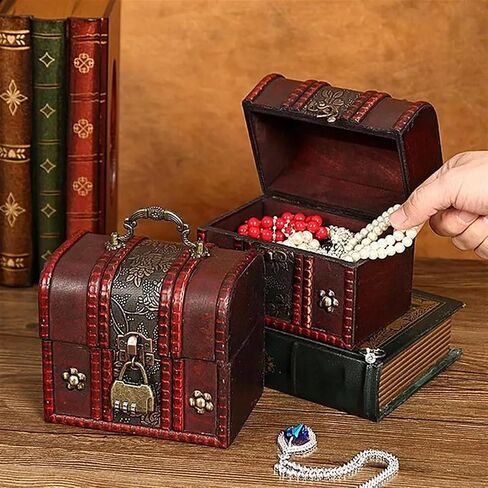 صندوق خشبي خمر ، صدر مع صناديق القفل الخشب على طراز المجوهرات المنظم الزخرفي الملحقات المنزل in Saudi Arabia