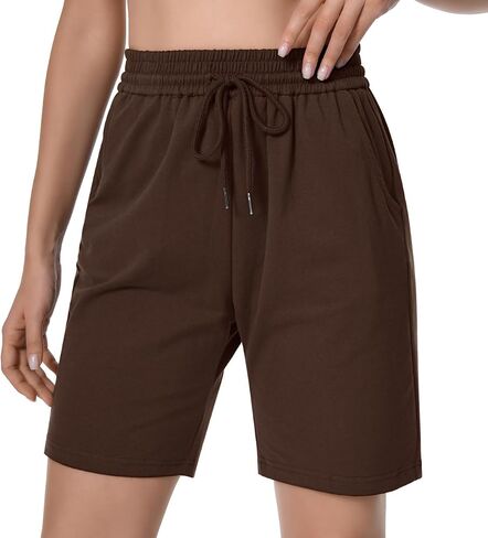 Auriviz Womens Sweat Shorts Loose Comfy Long Drawstring Lounge Bermuda Shorts with 3 Pockets in Saudi Arabia