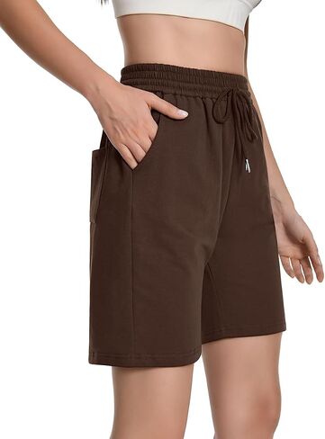 Auriviz Womens Sweat Shorts Loose Comfy Long Drawstring Lounge Bermuda Shorts with 3 Pockets in Saudi Arabia