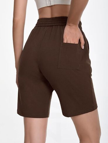 Auriviz Womens Sweat Shorts Loose Comfy Long Drawstring Lounge Bermuda Shorts with 3 Pockets in Saudi Arabia