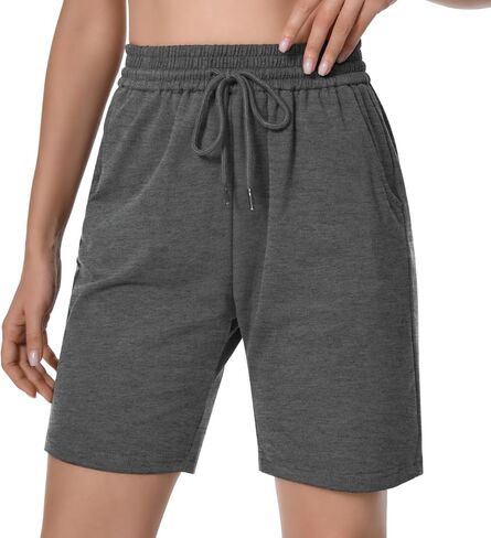 Auriviz Womens Sweat Shorts Loose Comfy Long Drawstring Lounge Bermuda Shorts with 3 Pockets in Saudi Arabia