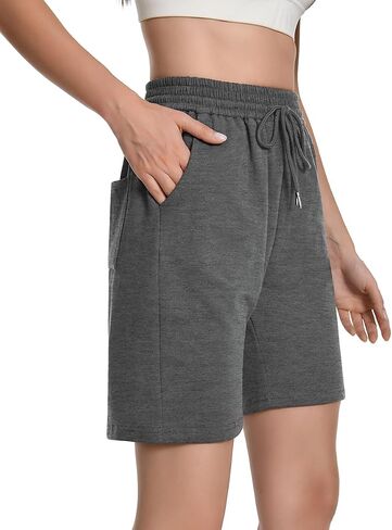 Auriviz Womens Sweat Shorts Loose Comfy Long Drawstring Lounge Bermuda Shorts with 3 Pockets in Saudi Arabia