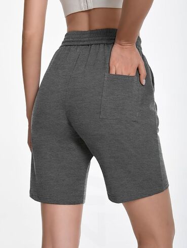 Auriviz Womens Sweat Shorts Loose Comfy Long Drawstring Lounge Bermuda Shorts with 3 Pockets in Saudi Arabia