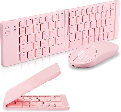 Mini Rechargeable Foldable Bluetooth Keyboard and Mouse Combo, Portable (Sync Up to 3 Devices), Ultra-Slim Travel Folding Keyboard for iPhone iPad Mac Android Windows iOS（Silvery White） in Kuwait