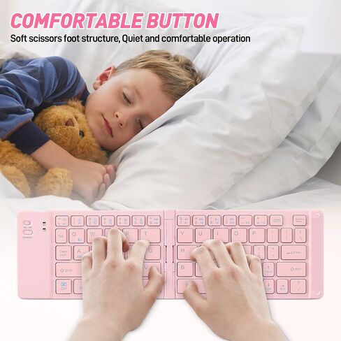 Mini Rechargeable Foldable Bluetooth Keyboard and Mouse Combo, Portable (Sync Up to 3 Devices), Ultra-Slim Travel Folding Keyboard for iPhone iPad Mac Android Windows iOS（Silvery White） in Kuwait