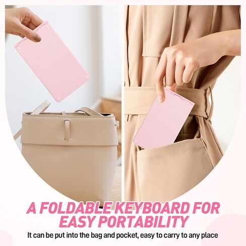 Mini Rechargeable Foldable Bluetooth Keyboard and Mouse Combo, Portable (Sync Up to 3 Devices), Ultra-Slim Travel Folding Keyboard for iPhone iPad Mac Android Windows iOS（Silvery White） in Kuwait