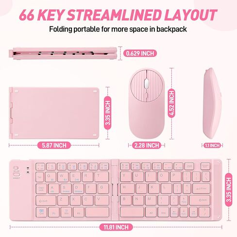 Mini Rechargeable Foldable Bluetooth Keyboard and Mouse Combo, Portable (Sync Up to 3 Devices), Ultra-Slim Travel Folding Keyboard for iPhone iPad Mac Android Windows iOS（Silvery White） in Kuwait
