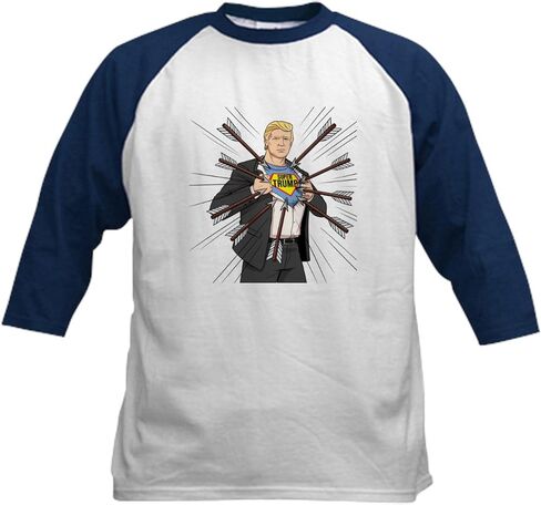 لا يزال Cafepress Super Trump يقفون على لعبة Baseball Baseball T Shirt Kids Cotton Baseball Jersey ، 3/4 قميص راجلان in Saudi Arabia