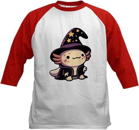 CafePress Axolotl Wizard Fantasy Pet Kids Baseball T Shirt Kids Cotton Baseball Jersey, 3/4 Raglan Sleeve Shirt in Saudi Arabia