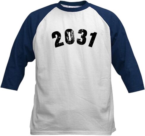 CafePress 2031 Year Vintage Baseball Jersey Kids Cotton Baseball Jersey, 3/4 Raglan Sleeve Shirt in Kuwait