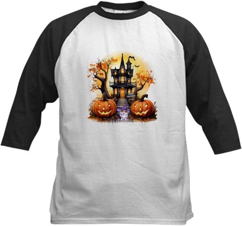 Cafepress Haunted House Corgi Witch Baseball Jersey Kids Cotton Baseball Jersey ، 3/4 Raglan Sleeve Shirt in Saudi Arabia