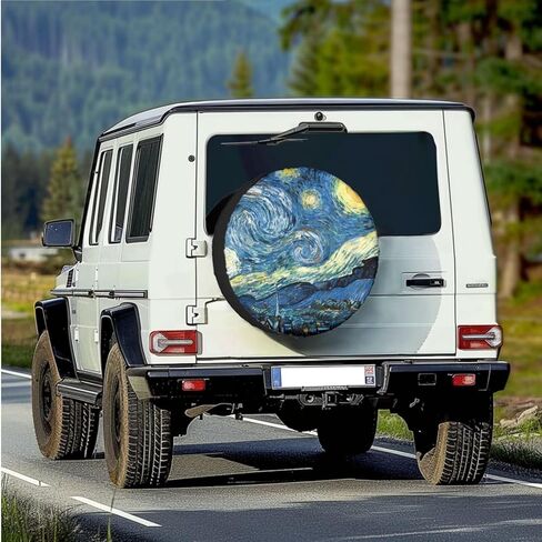 Starry Night Spare Tire Cover, Personalized Spare Tire Cover PU Leather, Weatherproof Wheel Cover Universal Size Fit for SUV Truck Trailer Camper RV (15 Inch for Diameter 27.6"-29.5") in Kuwait
