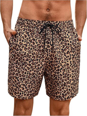 WDIRARA Men's Leopard Print Swim Trunks Drawstring Waist Beach Shorts Summer Board Shorts in Saudi Arabia