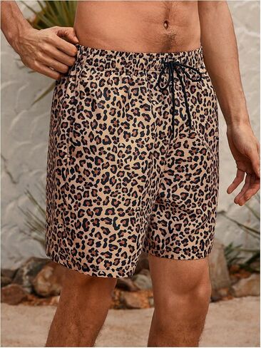 WDIRARA Men's Leopard Print Swim Trunks Drawstring Waist Beach Shorts Summer Board Shorts in Saudi Arabia