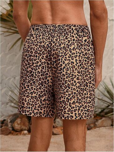 WDIRARA Men's Leopard Print Swim Trunks Drawstring Waist Beach Shorts Summer Board Shorts in Saudi Arabia