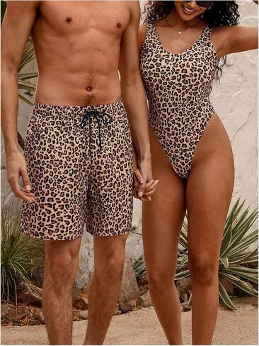 WDIRARA Men's Leopard Print Swim Trunks Drawstring Waist Beach Shorts Summer Board Shorts in Saudi Arabia