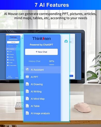 2025 AI Mouse, Bluetooth Wireless Mouse with Voice Input Search, Voice and Word Translation, Form Document Output, Code Generation, AI Writing, AI Drawing, Rechargeable, for Windows, macOS(Black) in Kuwait
